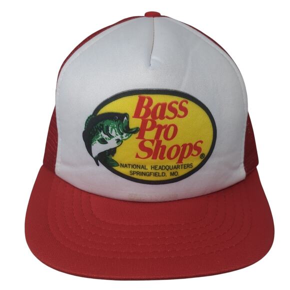 Bass Pro Shops Snapback Trucker Cap Red One Size Adjustable Mesh Back Polyester - Picture 1 of 9